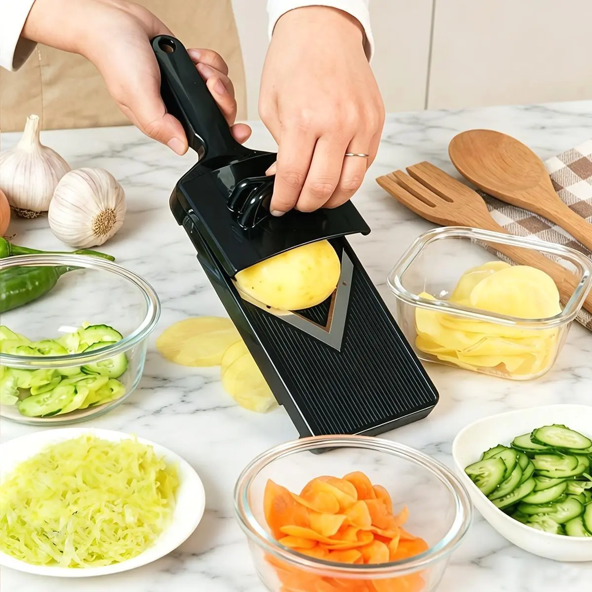 1/3pcs Cabbage Slicer Manual Plastic Vegetable Scraper Shredder & Grater with Ergonomic Handle-Heavy-Duty Multi-Purpose Cabbage Cutter for Coleslaw Slicing Greens Potatoes Carrots Onions-Lightweight & Easy Design Compact Kitchen Tool-White/Black