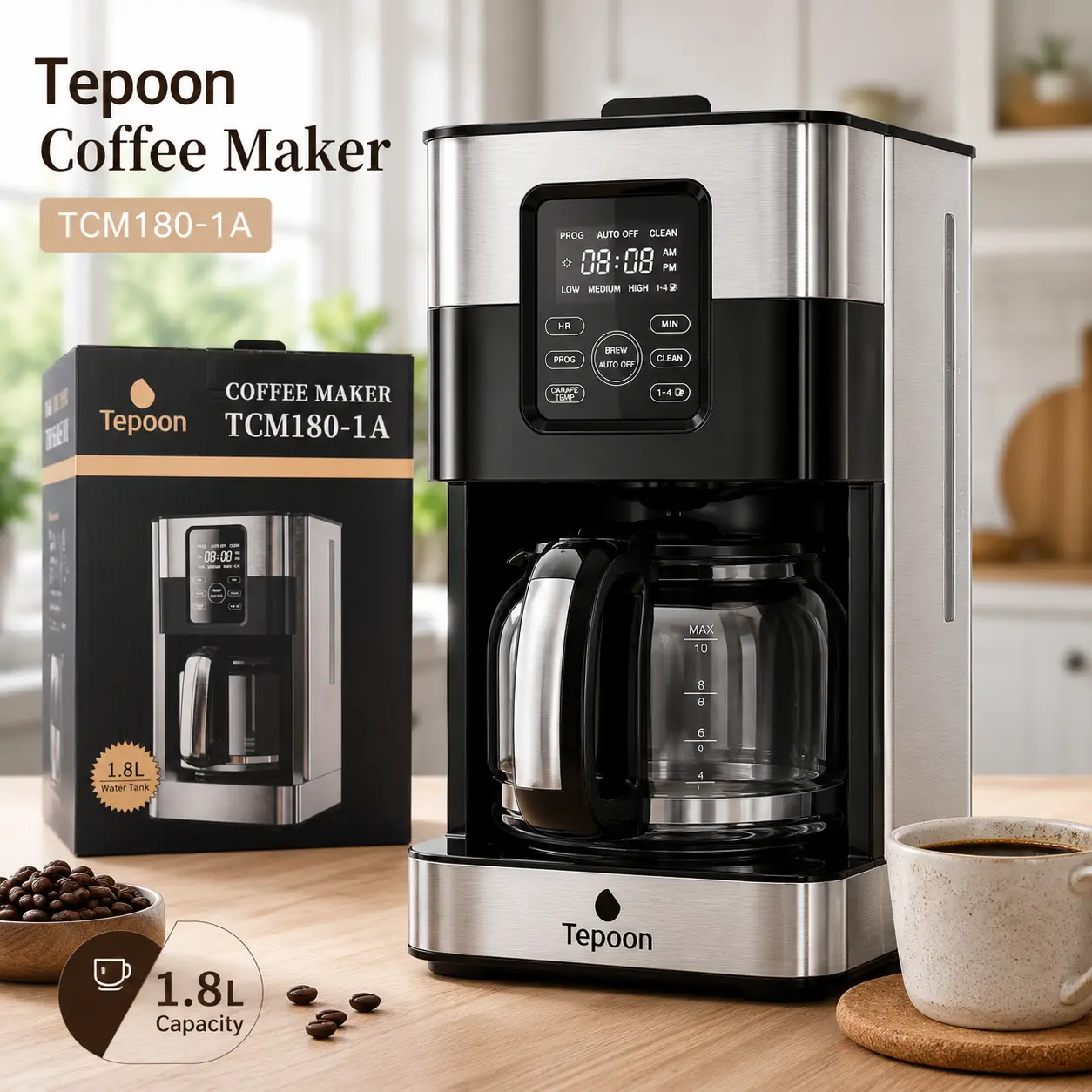 Programmable Coffee Maker with 24H Timer, Brew Strength Control, 4-Hour Keep Warm, Anti-Drip Drip Coffee Machine