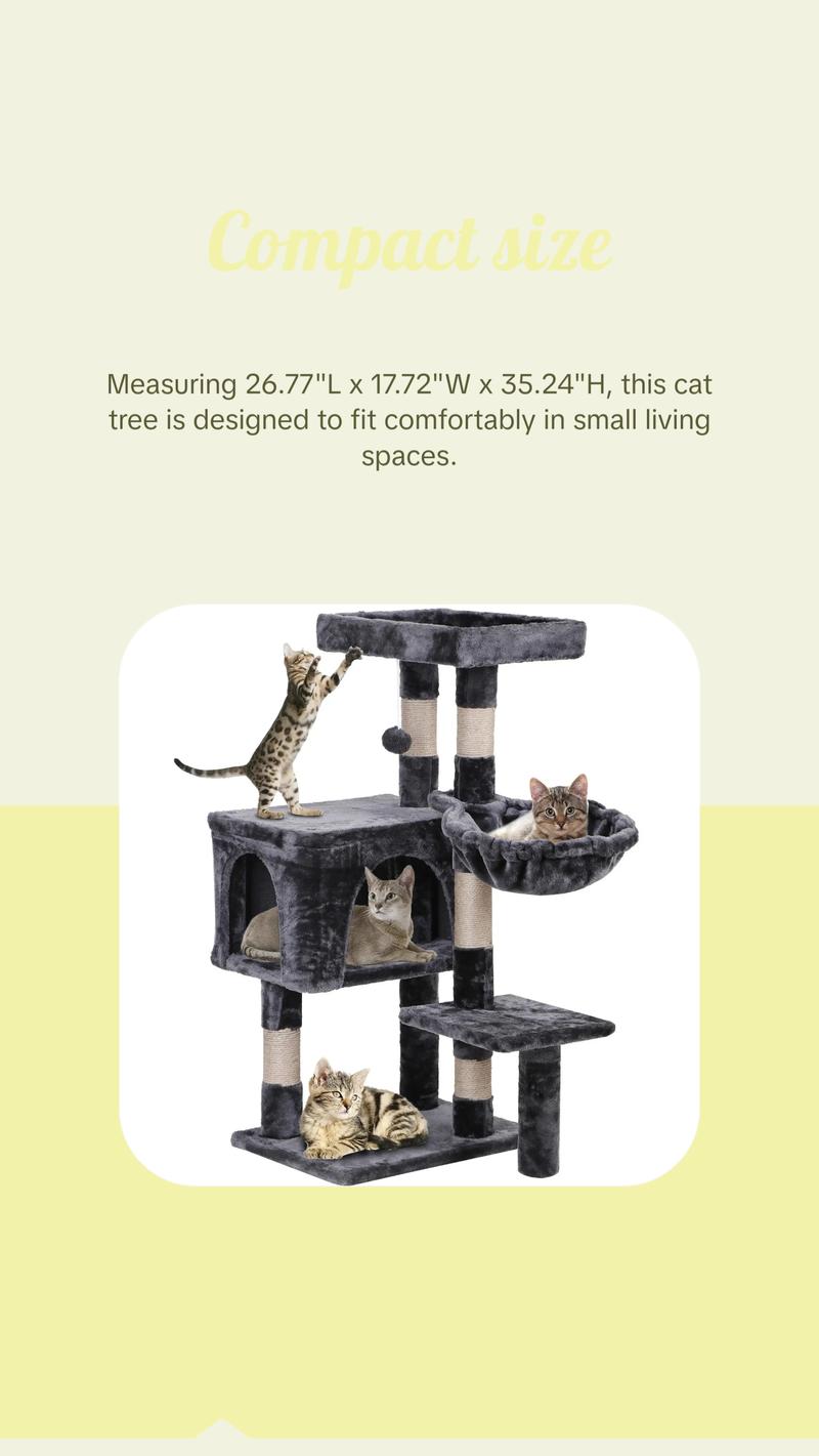 36" Cat Tree Cat Tower Scratching Posts Cat Condo W/Hammock for Indoor Cats Gray 36" Cat Tree Cat Tower Scratching Posts Cat Condo W/Hammock for Indoor Cats Gray