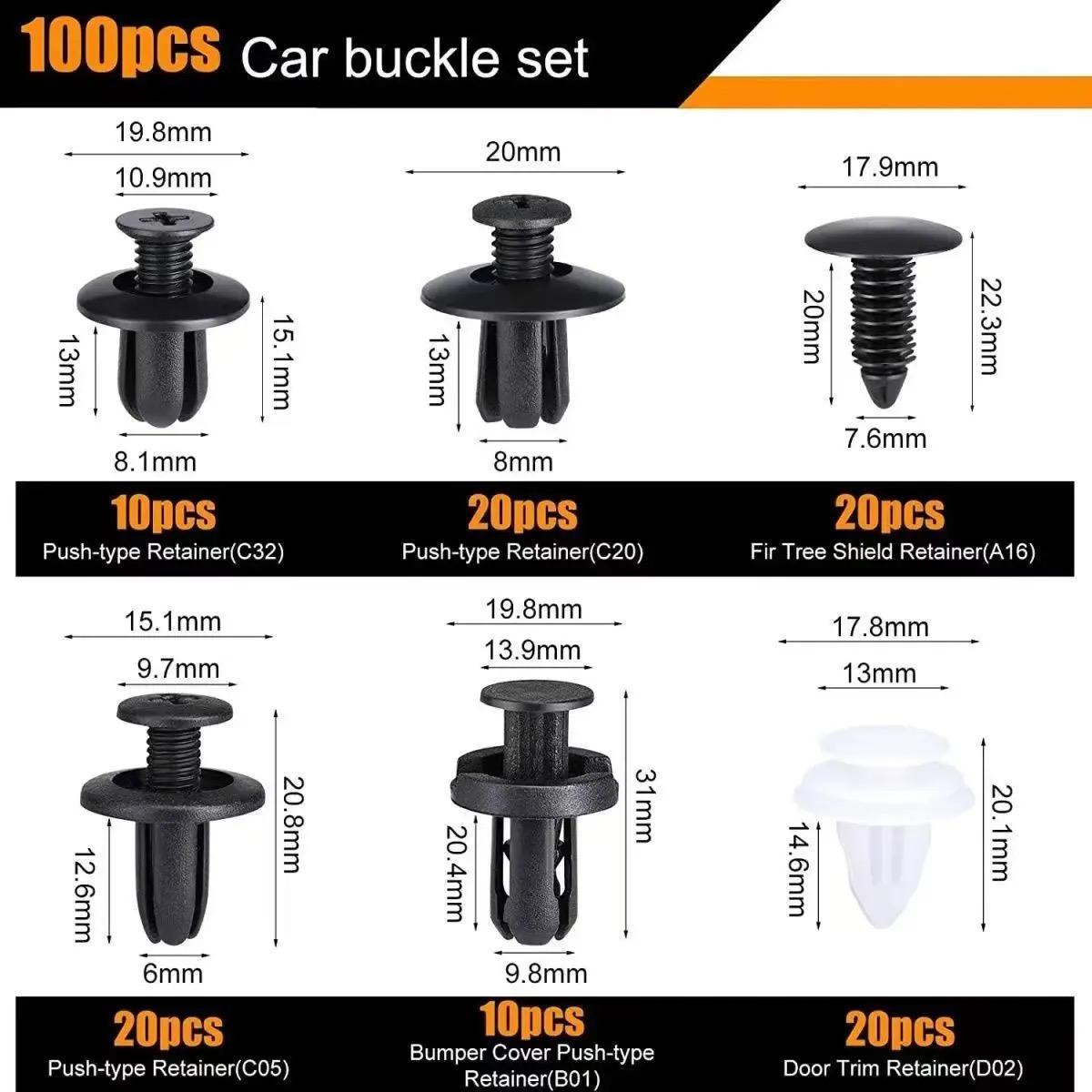 Universal Car Fastener Clips Kit Push Retainer Clips Auto Trim Panel Clips Plastic Rivets Bumper Door Fender Liner Clips Car Body Interior Exterior Replacement Assortment Automotive Fasteners Accessories