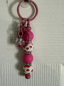 Pink Beaded Keychain