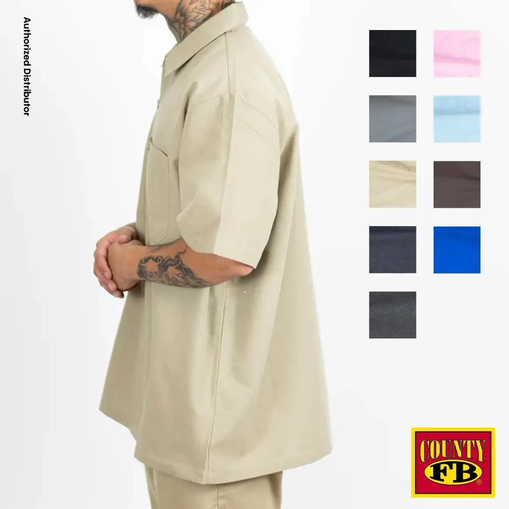 FB County Men's 1/2 Zip Solid Shirts FBCOUNTY Short Sleeve Shirt 2 Pockets Half Zip Plain Work Shirt Pull On Shirt YKK Metal Zipper Hip Hop