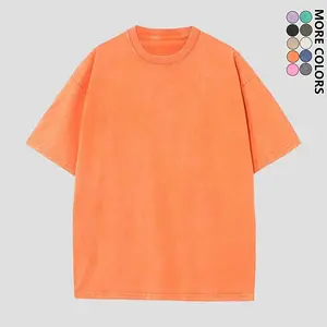 Women's Retro Round Neck Short-Sleeve Basic Soft Acid Wash Heavyweight Cotton T-Shirt - Loose Oversized Unisex Fit Top for Gym, Outdoor Casual Wear