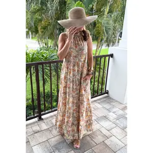 Tie Back Bow Nursing Dress - Floral Sunset