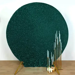 Hunter Emerald Green Metallic Shimmer Tinsel Spandex Party Photo Backdrop, 2-Sided Round Wedding Arch Cover 7.5ft