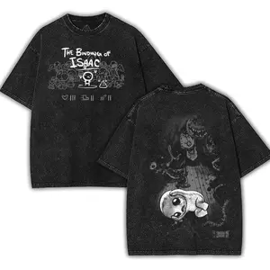 Retro The Binding of Isaac Shirt, 2-sided cotton graphic tee inspired by indie horror games, 90s streetwear style, unisex fit for fans.
