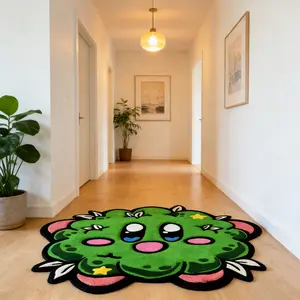Trendy and cool green multi eyed elf shaped carpet, green powder contrasting plush floor mat, e-sports room anti slip and wear-resistant foot mat, game chair special mat, suitable for ins style/dark trendy home decoration