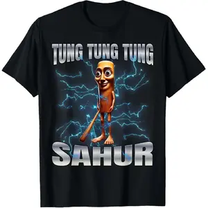 🧠[Graphic Tee]"100% Cotton Unisex 'Tung Tung Tung Sahur’ Graphic T-Shirt – Funny Meme Tee for Men & Women, Casual Shirt, Trendy Humor Design, Comfortable Cotton Casual Wear, Perfect for Meme Lovers and Internet Culture Enthusiasts"