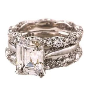 3PCS Stackable Ice Cut CZ Rings Set for Women | Silver Plated Hypoallergenic (Nickel-Free) Tarnish-Resistant Promise Rings | Engagement & Daily Wear Jewelry