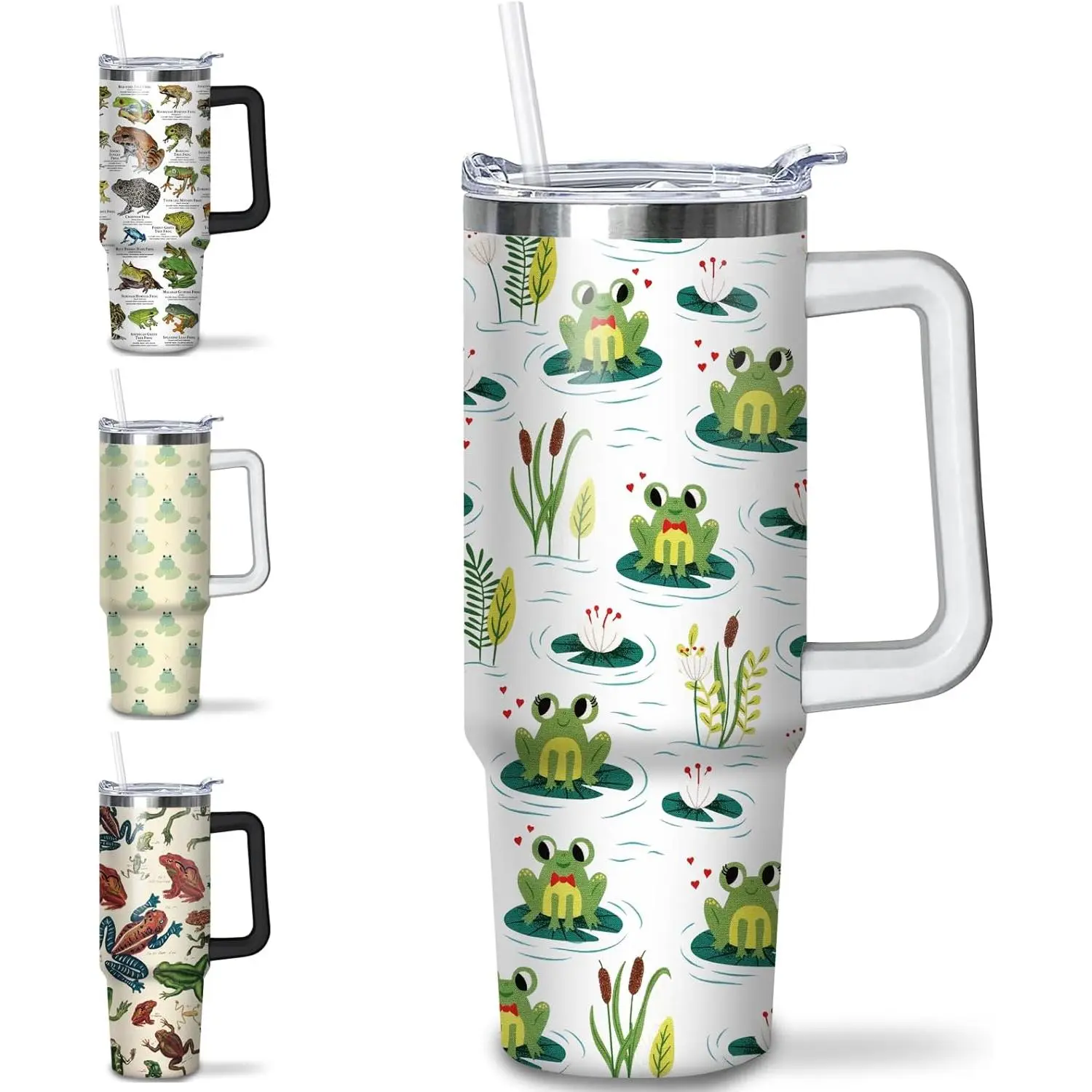 30 oz Insulated Stainless Steel Frog Animal Tumbler - Portable Vacuum Flask, Reusable Kitchenware Drinkware with Handle, Straw, Lid, Cartoon Design, Travel Beverage Insulated Cup for Women, Stainless Steel Thermal Gift, Flasks, Animals