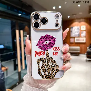 Case for iPhone 17 Pro Max Air 16 15  14 Plus 13 12 11 Leopard print skull lip print Pattern Luxury Golden Edge Elecroplated TPU Camera Lens Protection Mobile Phone Cover