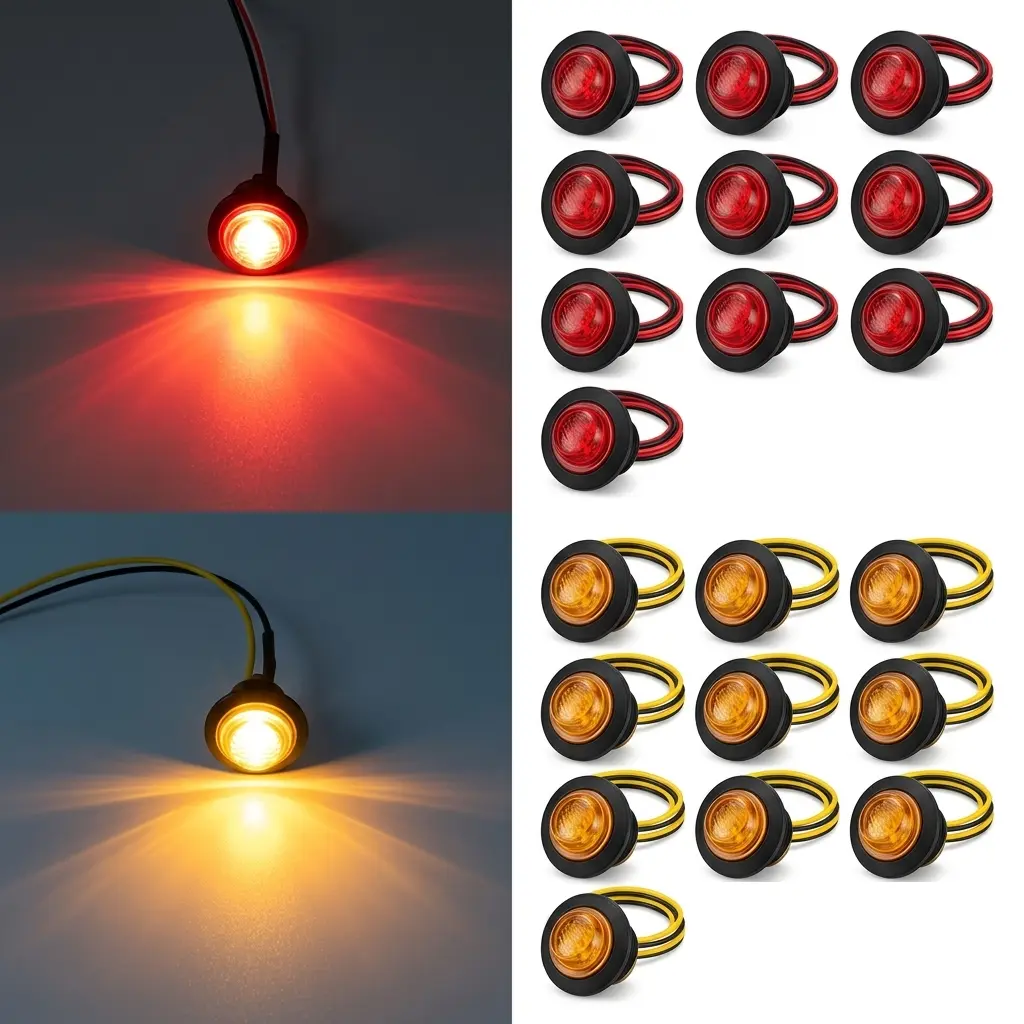 12V LED Side Marker Light Kit - 3/4" Round Clearance Turn Signal Lights, Vehicle Accessories for Front, Rear, Side Use on Trucks, Trailers, Boats, Turn Signal Light