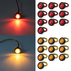 12V LED Side Marker Light Kit - 3/4" Round Clearance Turn Signal Lights, Vehicle Accessories for Front, Rear, Side Use on Trucks, Trailers, Boats, Turn Signal Light