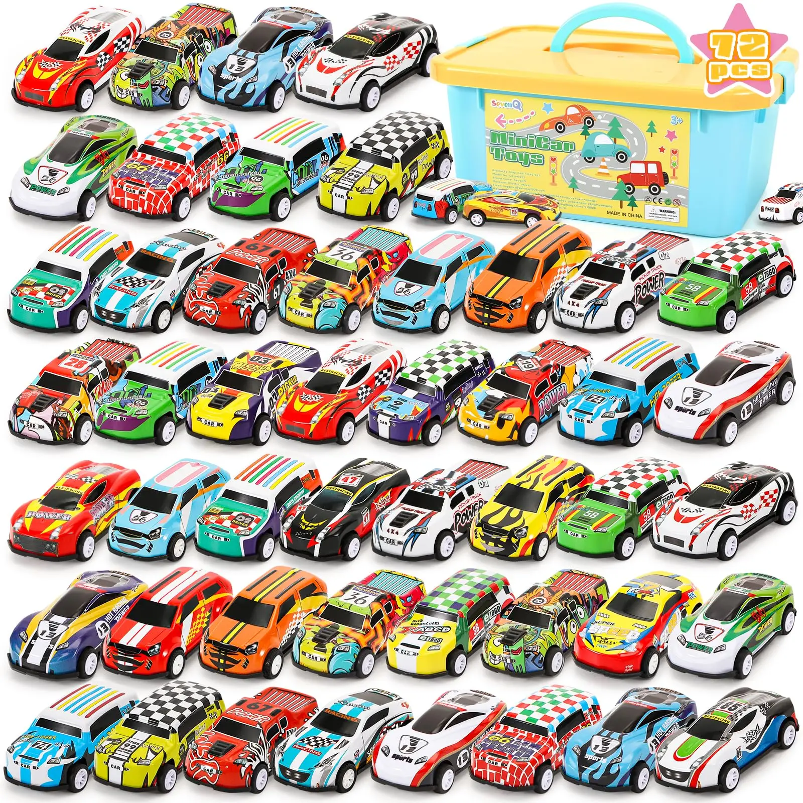 Toy Cars Party Favors for Kids, 72Pcs Pull Back Cars Playsets with Storage Box, Mini Toys Race Cars for Kids Goodie Bags Toddler Toys Bulk Prizes Rewa