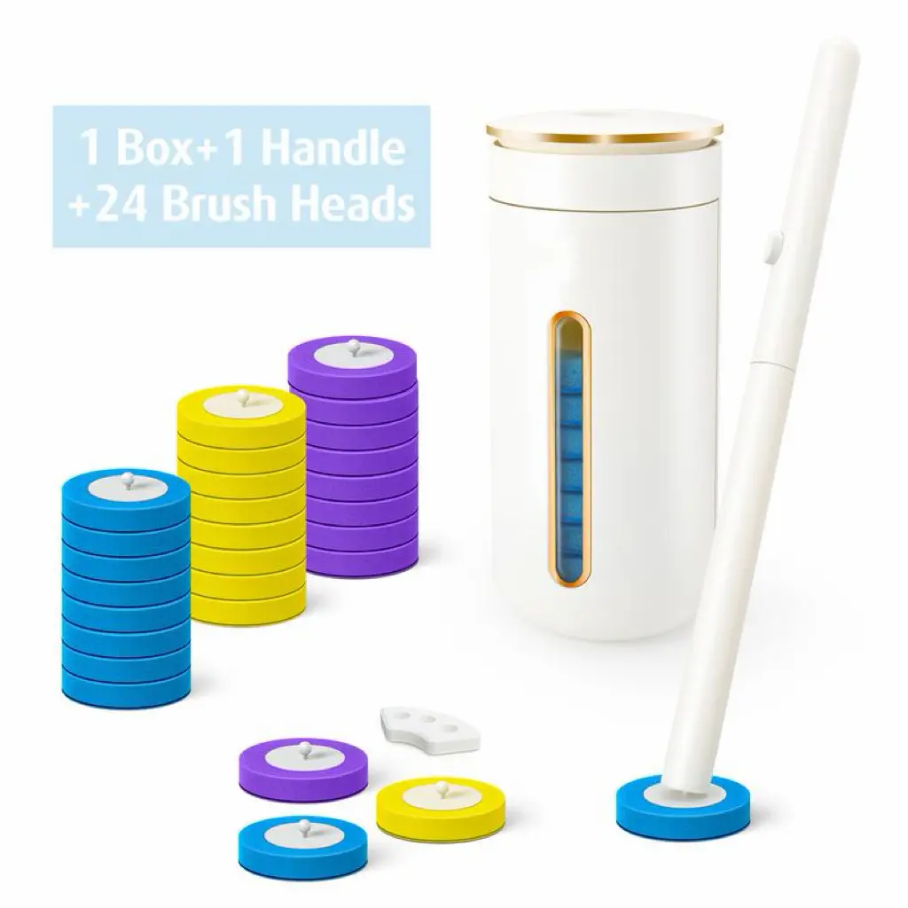 Wall Mount Disposable Self-Cleaning Toilet Brush Set | 24 Replacement Refill Pads, No Rinse Odor-Free Hygienic Bathroom Toilet Cleaner Kit