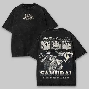 Samurai Champloo anime manga game Washed 2 sided printed graphic tees T-shirt Streetwear unisex vintage merch Fabric Top