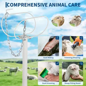 Adjustable Goat Milking Stand - 47x23 Inch Heavy Duty Metal Livestock Grooming Table - Headpiece & Nose Loop - 500lbs Capacity - For Milking, Trimming, Shearing