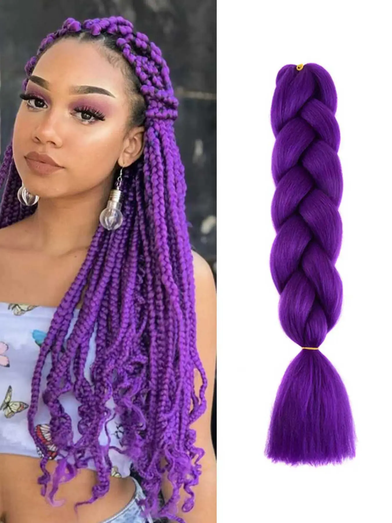 Jumbo Braiding Hair Extensions 24 Inch High Temperature Heat Friendly Synthetic Fiber Braiding Hair Twist Crochet Braids Pre Stretched Hair Extension Synthetic Hairpiece Braided Twists Synthetic Hair Hairpieces