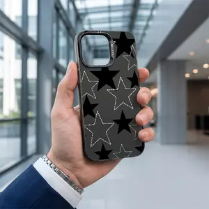 New 2026 model, shockproof, drop-proof, and fingerprint-resistant phone case Black and white stars on a dark gray background. for iPhone 17, 16, 15, 14, 13, 12, 11, and Samsung S20, S21