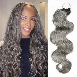 QVR Salt Pepper Crochet Hair Body Wave Machine Made Feather Human Hair Extension