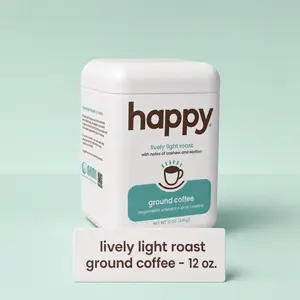 Happy Lively Light Roast Ground Coffee 12 oz with notes of cashew and elation