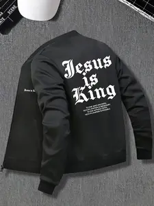 New vintage "Jesus is King" pattern letter print loose casual stand-up collar slim sweatshirt jacket men's, spring and autumn fashion simple and versatile zippered jacket