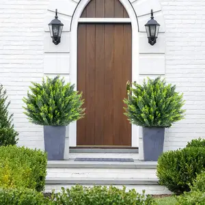 Realistic Faux Topiary Ball Trees Set of 2 or 4, Artificial Eucalyptus & Cedar with Ground Spikes - Indoor Outdoor Home Decorative Plants