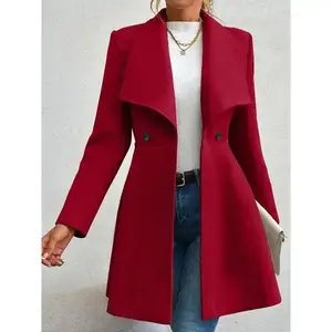 Women's Coats Winter Solid Color Long Sleeve Lapel Button-Up Work Coats New Year Red Valentine's Day Gift Outerwears Women's Double Breasted Wool Coat winter  jacket  collection