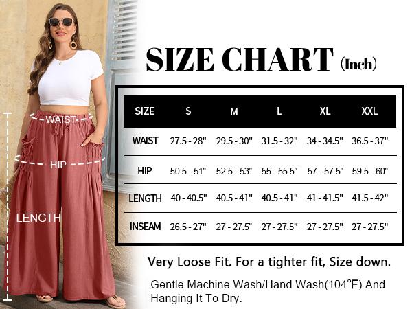 TARSE Women Casual Linen Blend Palazzo Pants Loose Fit Boho Wide Leg Baggy Trousers with Pockets Oversize 2026 Summer Vacation Womenswear Work Pants