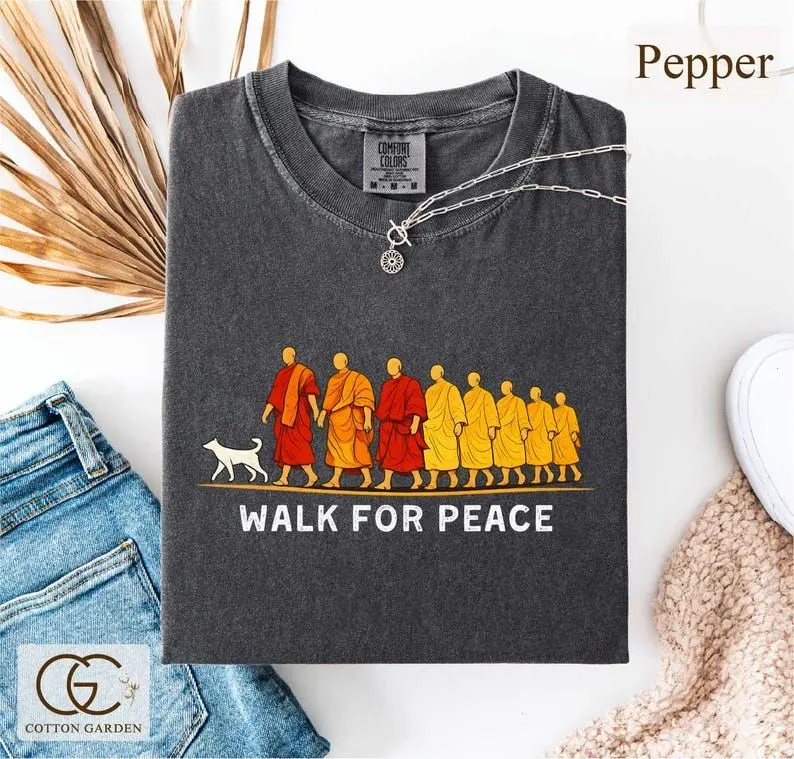 Walk For Peace T-Shirt, Monks and Dog Graphic Top, Mindfulness Compassion Gift, Peaceful Meditation Shirt, Buddhist Clothing