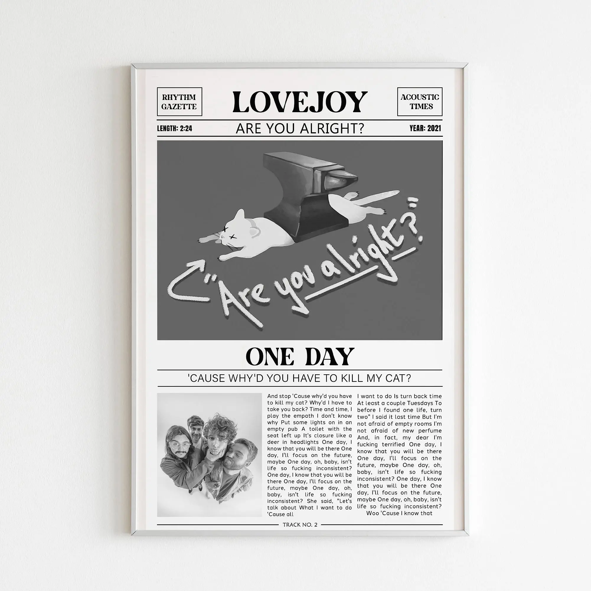 Lovejoy Retro Newspaper Print / One Day Poster No Frame  / Lyrics Print / Are You Alright? Poster /  Music Gift