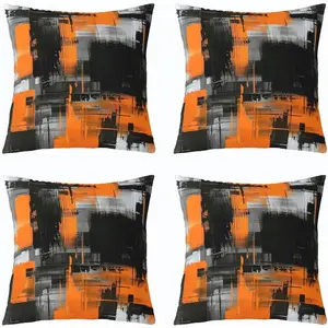 Throw Pillow Covers Set of 4 Black and Orange Decorative Pillowcase Art Cushion Covers for Sofa Couch Bed Cushion Case Home 18 x 18-Inch