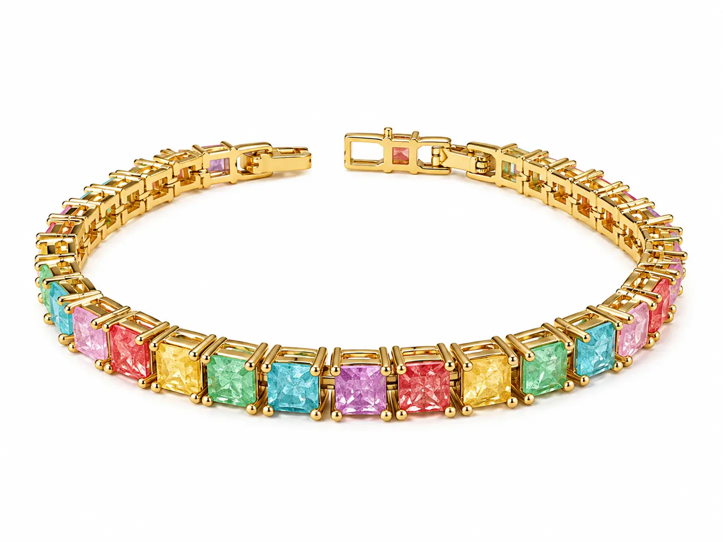 Unisex Rainbow Ice Bangle Bracelet - 7-7.5 in, Colorful Gems, Casual Wear Costume Jewelry, Rainbow Crystal Bracelets & Bangles