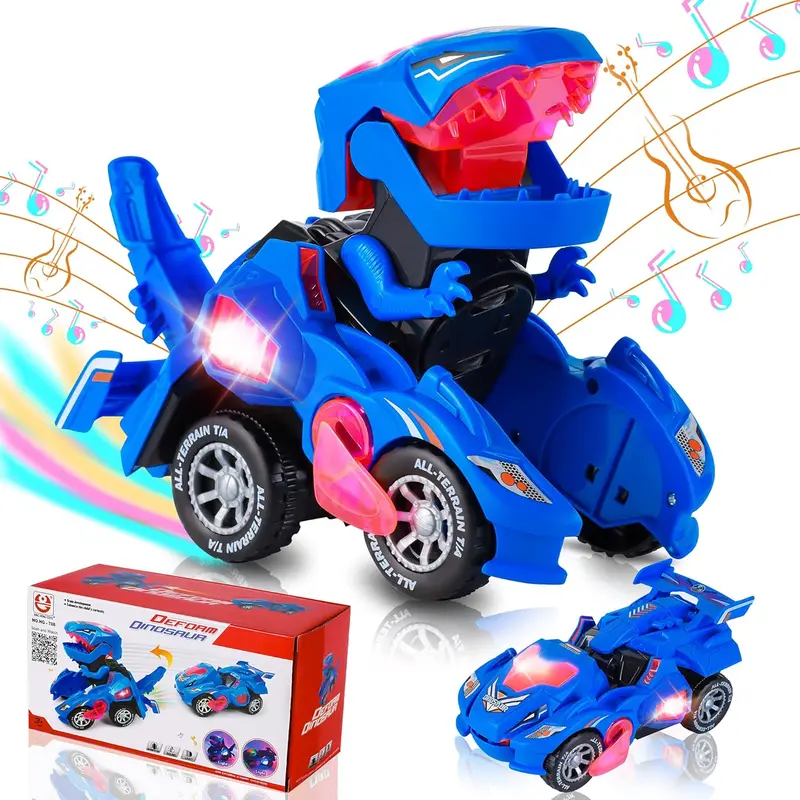 Electric Transforming Dinosaur LED Car Transform Car Toy Automatic Dino Transformer Toy Car with Light and Music for Toddlers Cars Kids