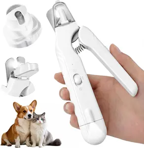 2-in-1 Cat Dog Nail Clippers & Nail Grinder with Lights, Cat Nail Trimmer with 2 LED Lights & Splash Guard, USB Rechargeable Pet Claw Clippers with Nail File for Small Medium Cats Dogs, White