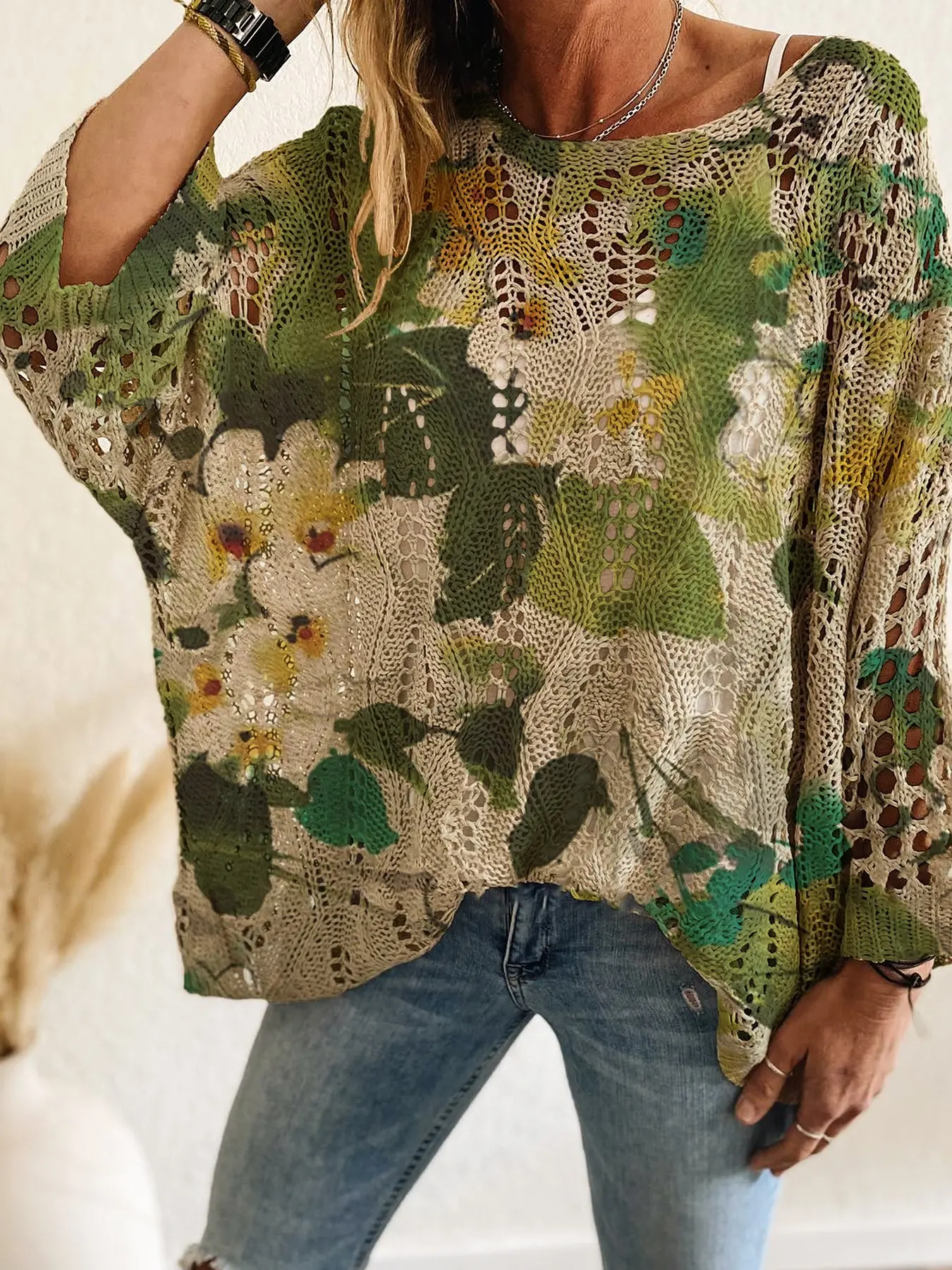 Women's Tie-Dye Long Sleeve Knit Top, Casual Loose-Fitting Design, Perfect for Spring & Summer, Ideal for Vacation Wear