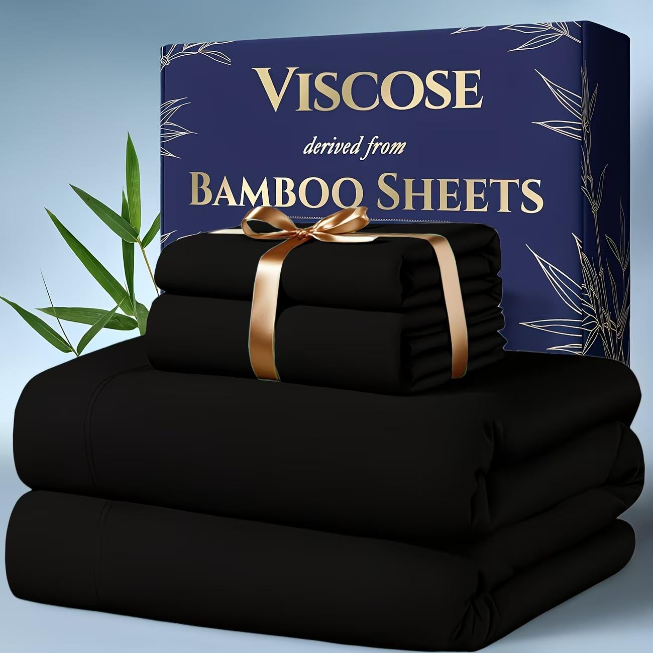 4pcs Bamboo Cooling Bedding - Extra Deep Pocket Breathable And Cooling - Suitable for Hot Sleepers And Sweats, Children Pillowcases, Flat Sheet And Fitted Sheet - A Perfect Gift for Family, Queen And King Sizes Bed