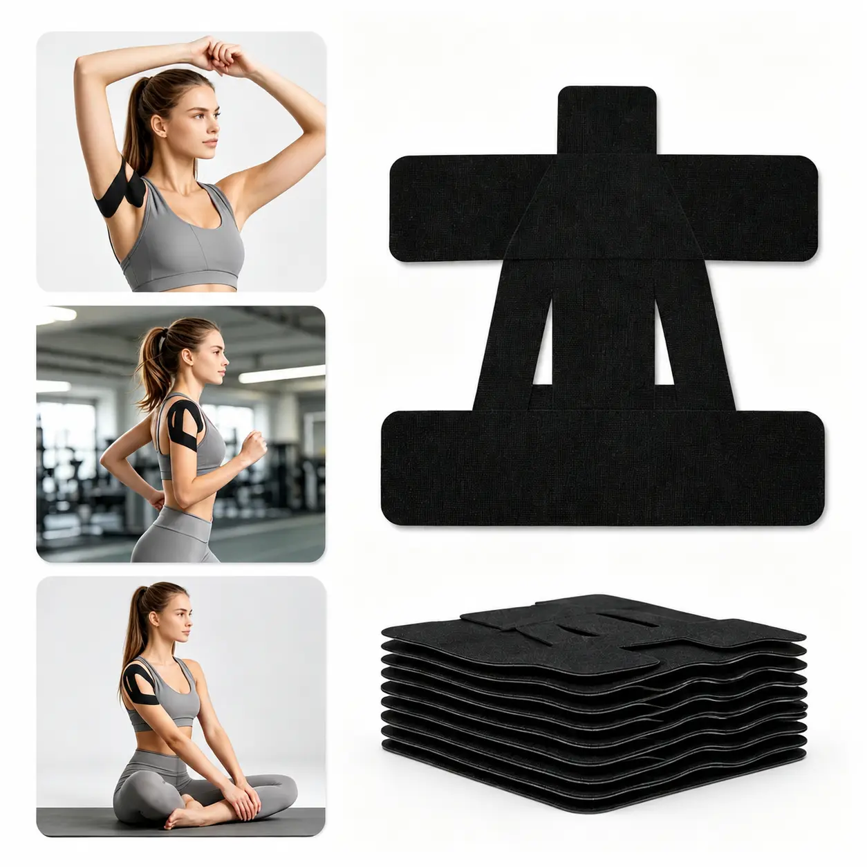 10pcs Precut Kinesiology Shoulder Tape for Male Adults, Waterproof Breathable 6-Zone Positioning Athletic Tape (22×21cm per strip) for Gym, Tennis, Volleyball Pain Relief, All-Seasons Support