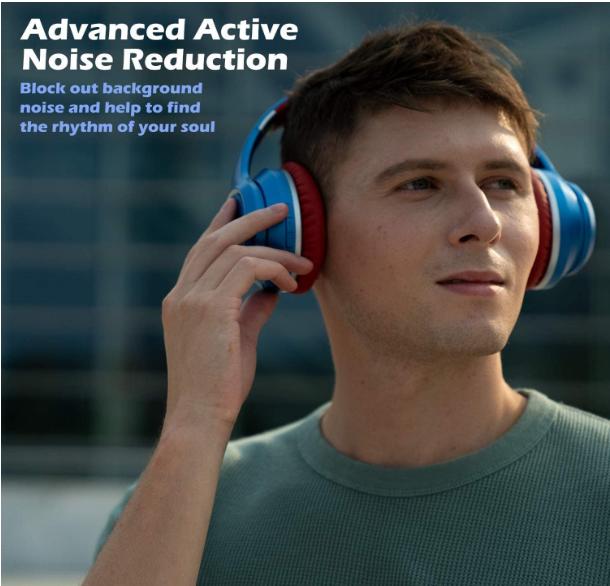 NC15 Noise Cancelling Headphones Bluetooth Over-Ear Headset with Mic for Teens, Adults Online Class/Home Office/TV/PC/Phone
