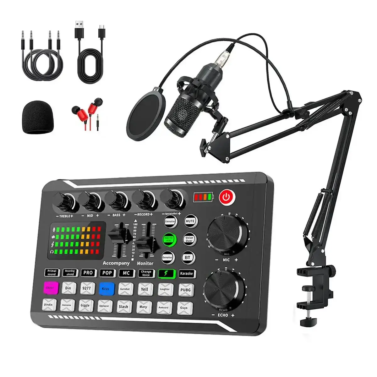 F998 Podcast Equipment Bundle, Podcast Studio Equipment with Audio Interface, BM-800 Microphone Recording Studio Package, Live Sound Card Device for S