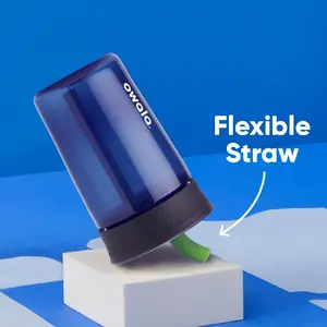 Owala Kids Insulation BPA-Free Plastic Tumbler with Spill Resistant Flexible Straw, Easy to Clean, Kids Water Bottle, Great for Travel, Dishwasher Safe, 15 Oz, Navy and Blue (Home Base) Portable Drinkware