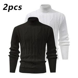 Men's Turtleneck Warm Sweater, Vintage Cable Knit Style, Thickened Winter & Autumn Knitwear with Locking Temperature Technology, Stylish Texture, Suitable for Office Workers and Everyday Street Style, Versatile Innerwear