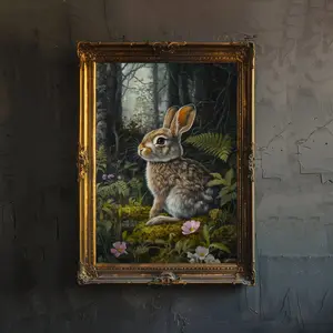 Rabbit Cottagecore Print Dark Academia Art Cottagecore Decor Antique Animal Illustration Rustic Nature Poster Vintage Wall Art, Unframed