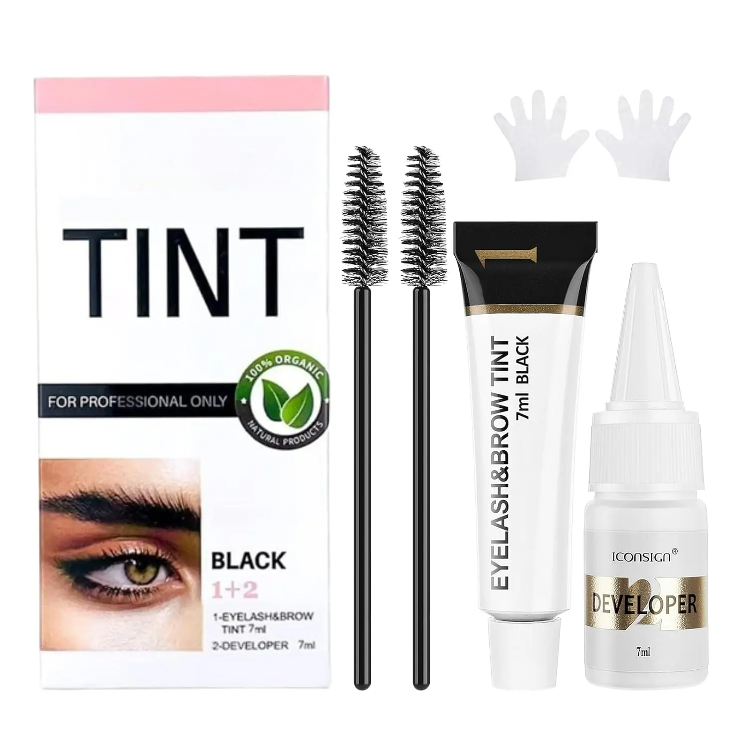 2-in-1 Eyebrow & Eyelash Tint Kit, Professional Brow & Lash Color Set, Black DIY Eye Brow Coloring Kit with Tools, 7ml