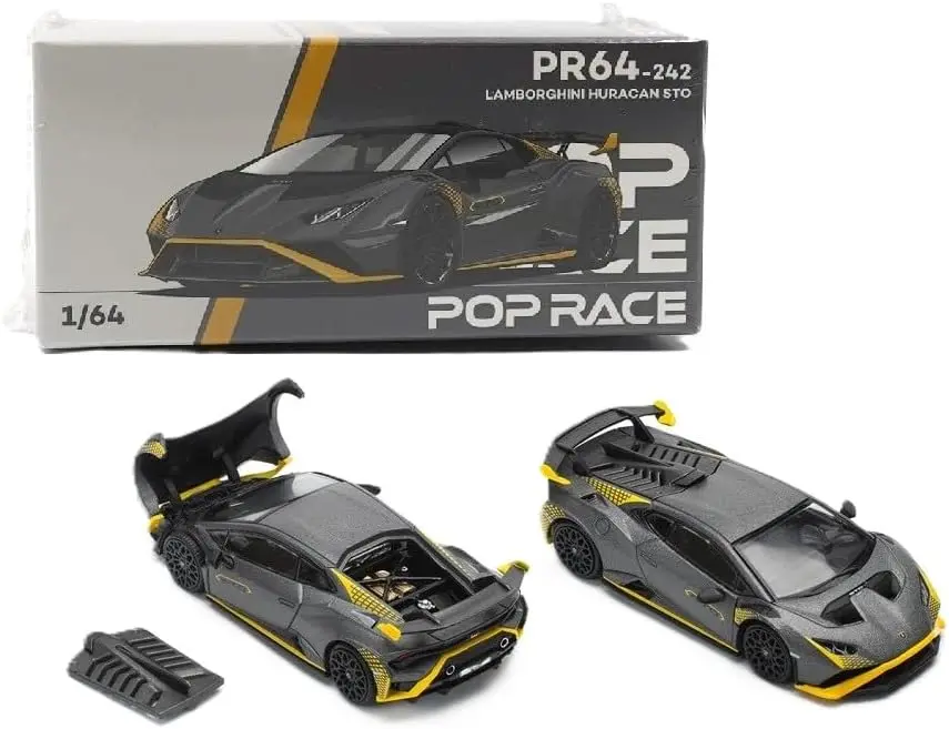 Pop Race 1:64 Lamborghini Huracan STO Matte Gray Alloy Diecast Replica Car, 1:64 Scale Collectible Model, Car Collectible PR640242, Scale Model Car