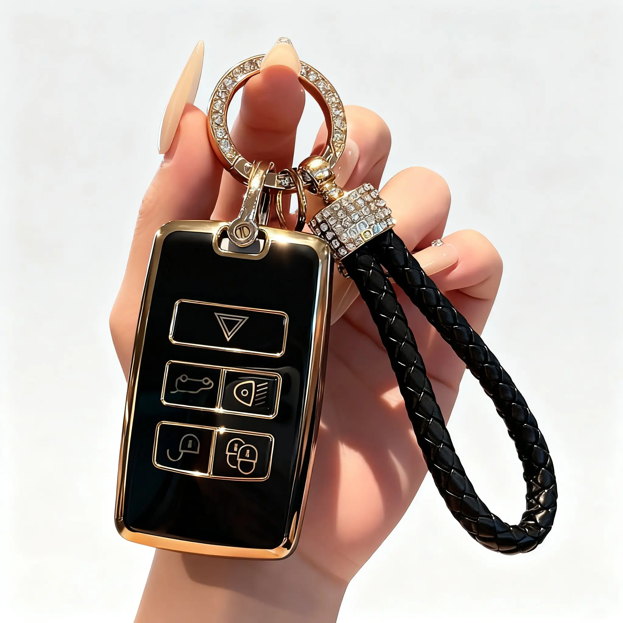 for Range Rover Key Fob Cover & Keychain, for Jaguar XE XJ XF, Land Rover Sport Velar Evoque Defender Discovery Keyfob Case