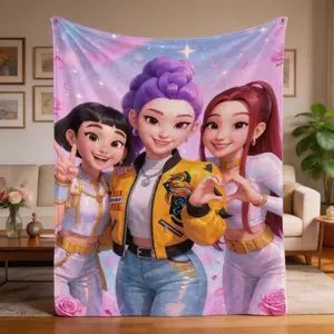 K-Pop Devil Hunter Anime Print Blanket, Soft and Comfortable Flannel Plush Blanket, Suitable for Home, Office, Camping, Sofa, Bed, Netflix Fan Gift, Warm Nap Blanket.It is an excellent gift for children,Flannel