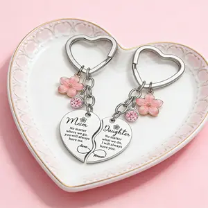 2 PCS Mother-Daughter Love Matching Keychain Set - Stainless Steel, Heart-Shaped Matching Pendants for Mom and Daughter, Bag Charms Purse Backpacks Accessory, Funny Gifts for Women, Mothers Day Gifts