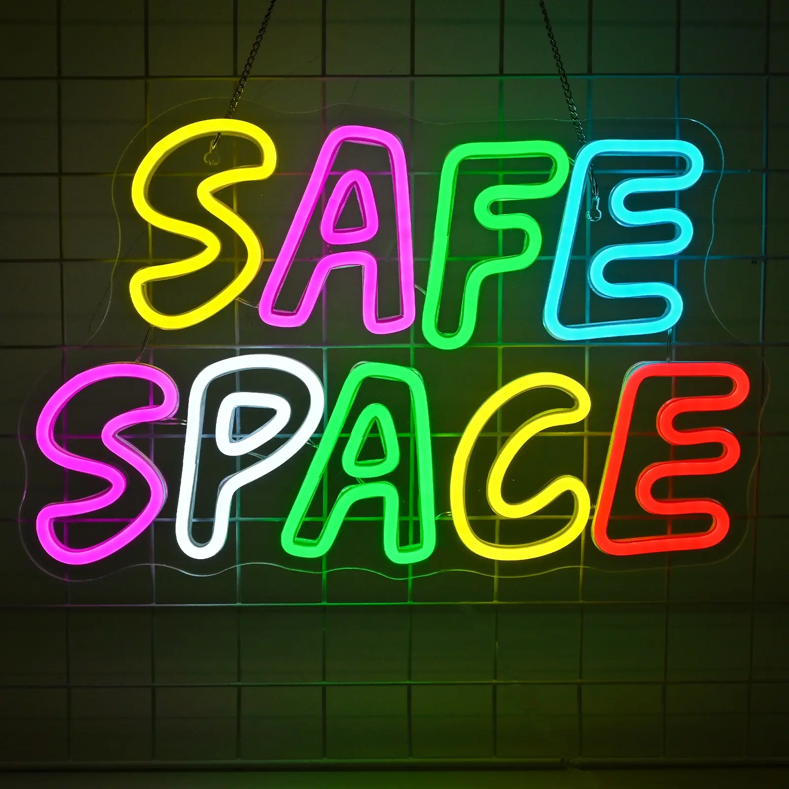 1pc Safe Space Neon Light, Colorful Wall-Mounted LED SignsLamp, USB Powered Decorative Lighting for Home Office Shop Window House Holiday Atmosphere Gift, Outdoor Indoor Decorations, Letter Decorative Light, Led Neon Lights