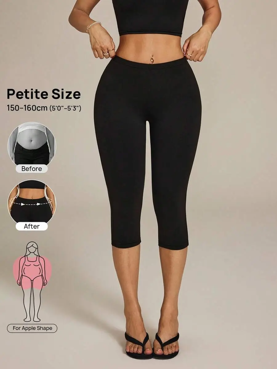 Solid Color High Waist Metal Casual Active Fashionable Capri Pants For Summer Active Pilates Black,Active/Pilates,High Waisted,Summer Sporty ,Petite Women